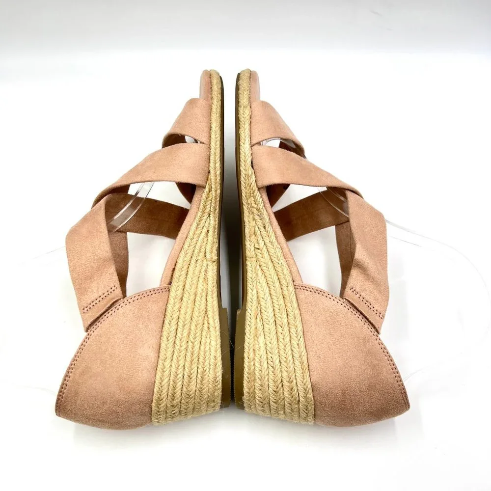 8W 8 WIDE Lifestride Siesta Taupe Blush Microsuede Espadrille Wedge Sandal Shoes